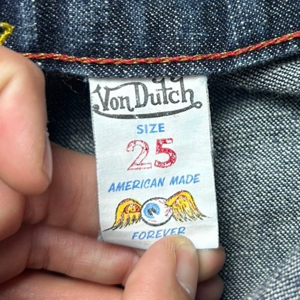 Y2K Von Dutch Low Rise Flare Jeans Indie Sleaze Denim 2000s Vintage - Picture 8 of 9